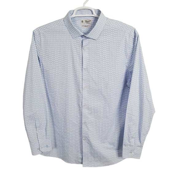 Original Penguin Size XL 17.5 Shirt Heritage Slim Fit Stretch Cotton Bike Print - Picture 2 of 11